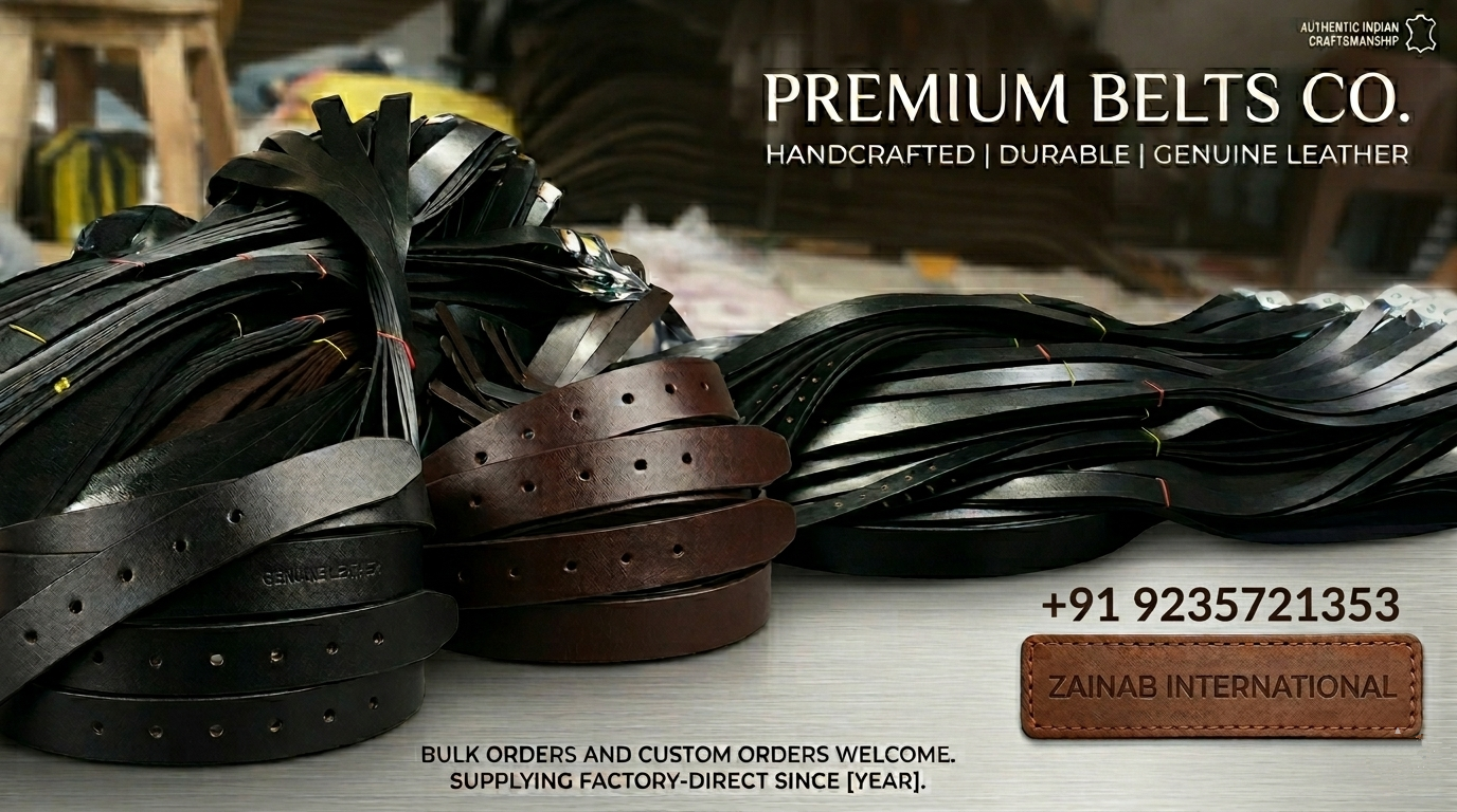 Premium leather belts displayed with elegant packaging